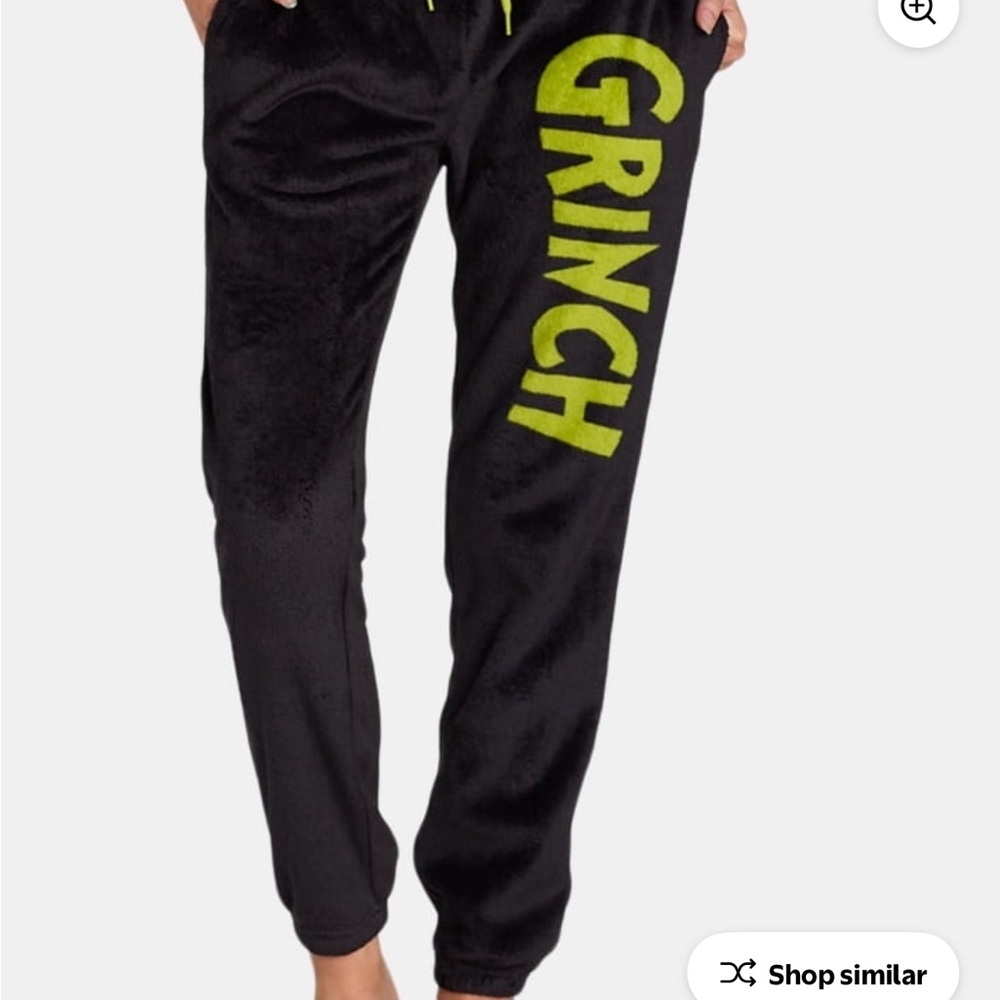 Dr. Seuss Black and Green Grinch Pants fuzzy cozy pajama pants casual bottoms XS - Picture 2 of 6